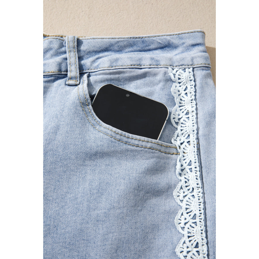 Beau Blue Lace Trim Casual Full-Length Regular Fit Jeans Bottoms/Jeans
