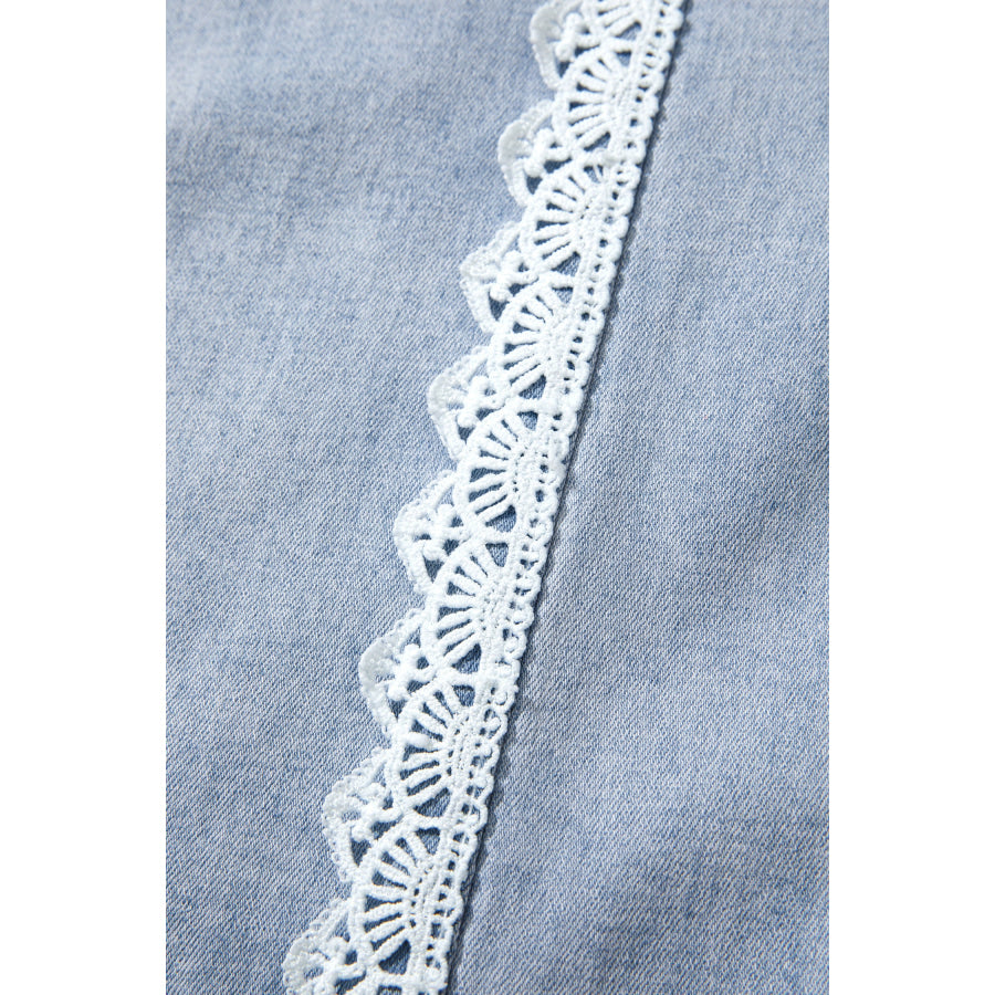 Beau Blue Lace Trim Casual Full-Length Regular Fit Jeans Bottoms/Jeans