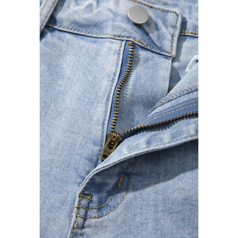 Beau Blue Lace Trim Casual Full-Length Regular Fit Jeans Bottoms/Jeans