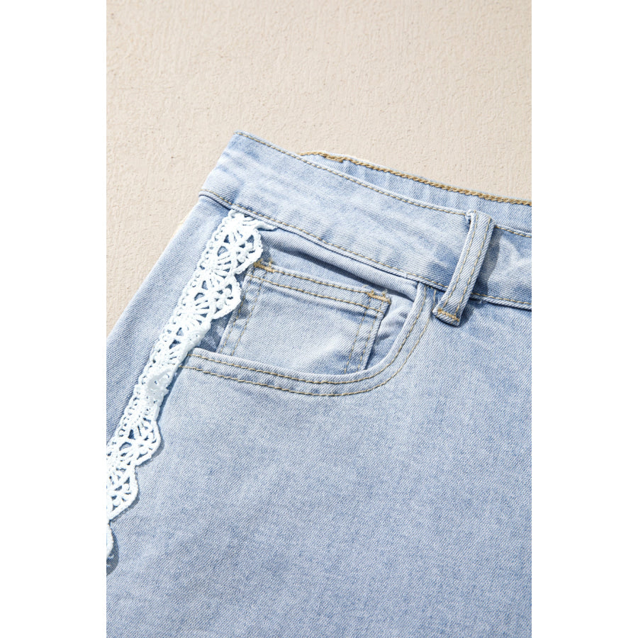 Beau Blue Lace Trim Casual Full-Length Regular Fit Jeans Bottoms/Jeans