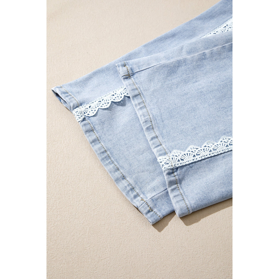 Beau Blue Lace Trim Casual Full-Length Regular Fit Jeans Bottoms/Jeans