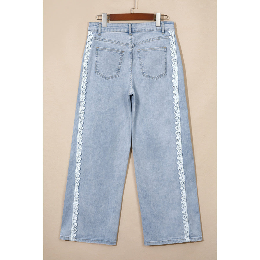 Beau Blue Lace Trim Casual Full-Length Regular Fit Jeans Bottoms/Jeans