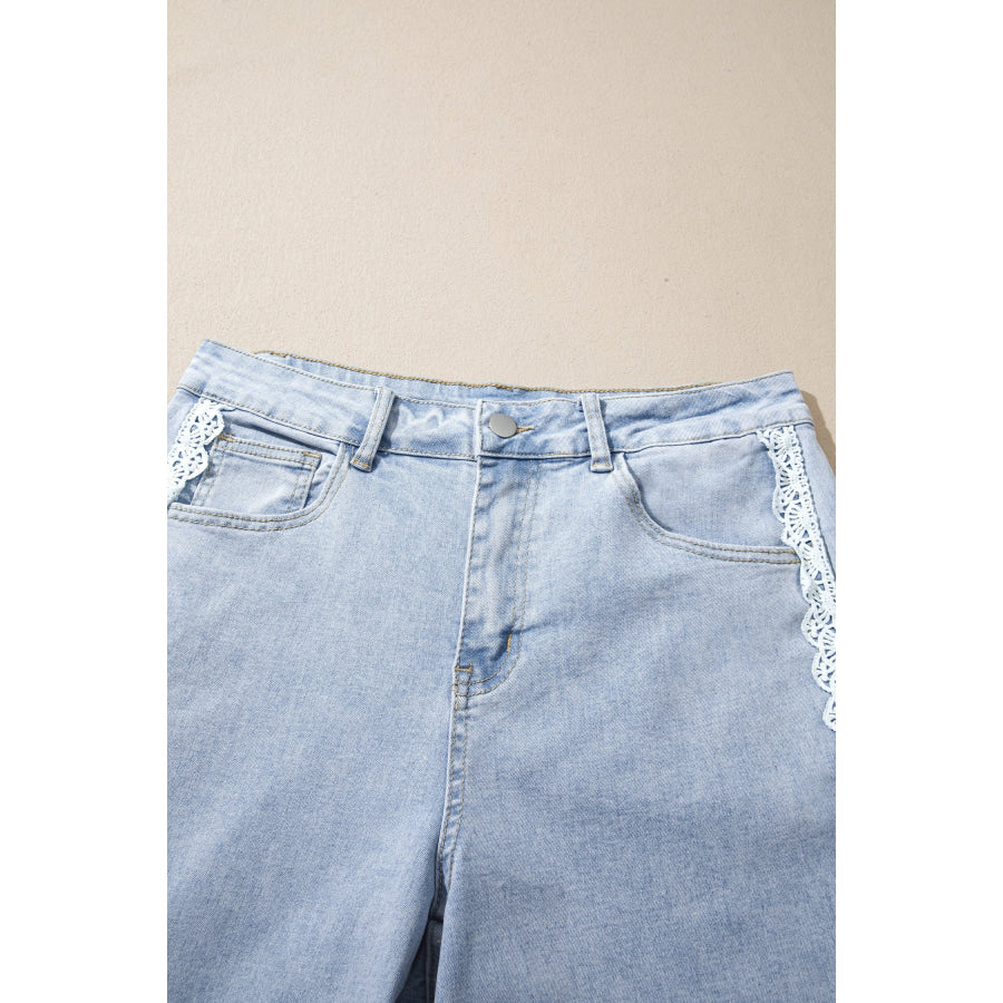 Beau Blue Lace Trim Casual Full-Length Regular Fit Jeans Bottoms/Jeans