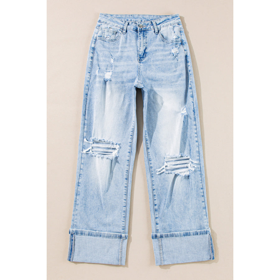 Beau Blue Light Wash Distressed Straight Jeans Bottoms/Jeans
