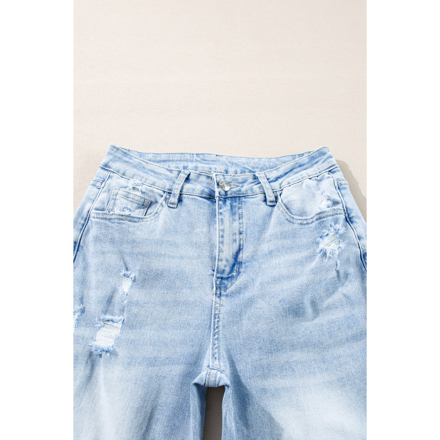 Beau Blue Light Wash Distressed Straight Jeans Bottoms/Jeans