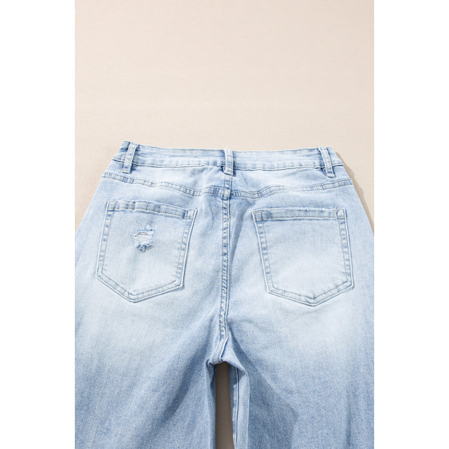 Beau Blue Light Wash Distressed Straight Jeans Bottoms/Jeans