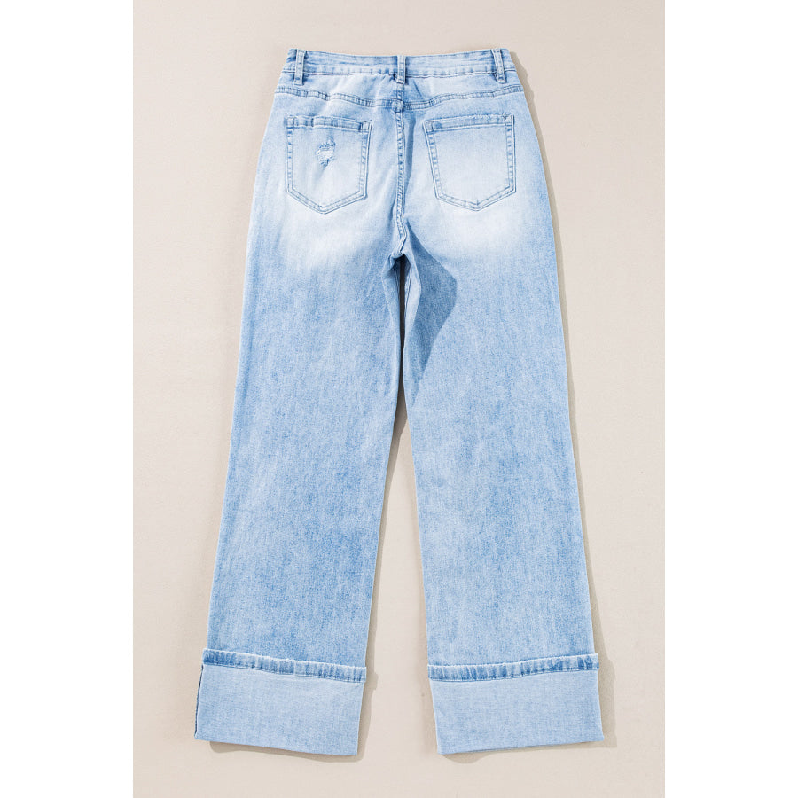 Beau Blue Light Wash Distressed Straight Jeans Bottoms/Jeans