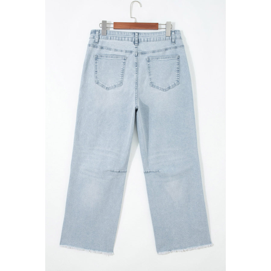Beau Blue Sequin Rugby Pattern Raw Hem Casual Jeans Bottoms/Jeans