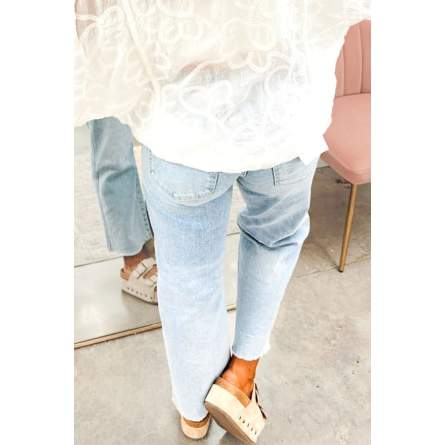 Beau Blue Sequin Rugby Pattern Raw Hem Casual Jeans Bottoms/Jeans