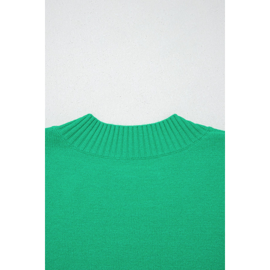 Beau Blue Solid Color Ribbed Trim Round Neck Ruffle Short Sleeve Sweater Sweaters & Cardigans/Short Sleeve Sweaters