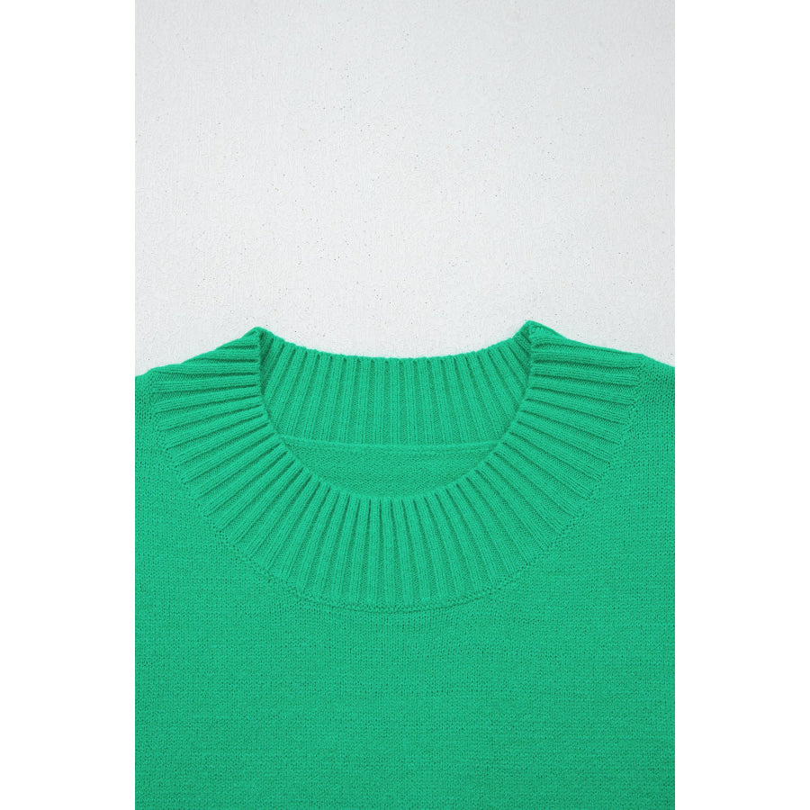 Beau Blue Solid Color Ribbed Trim Round Neck Ruffle Short Sleeve Sweater Sweaters & Cardigans/Short Sleeve Sweaters
