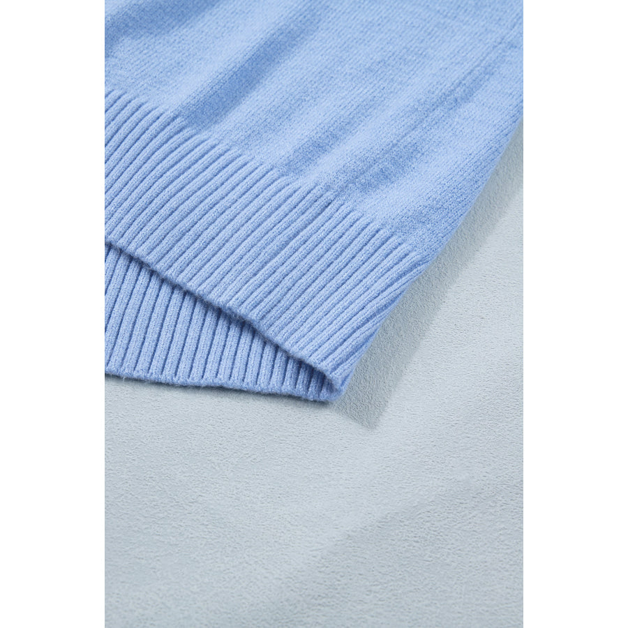 Beau Blue Solid Color Ribbed Trim Round Neck Ruffle Short Sleeve Sweater Sweaters & Cardigans/Short Sleeve Sweaters