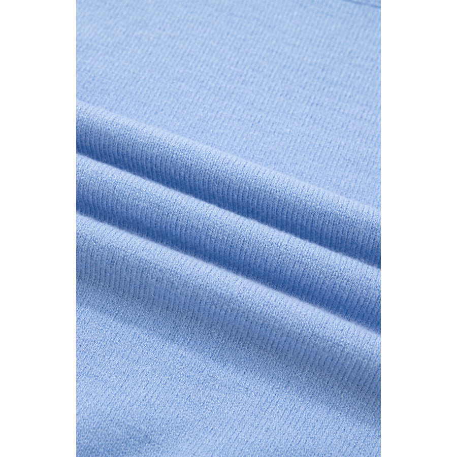 Beau Blue Solid Color Ribbed Trim Round Neck Ruffle Short Sleeve Sweater Sweaters & Cardigans/Short Sleeve Sweaters