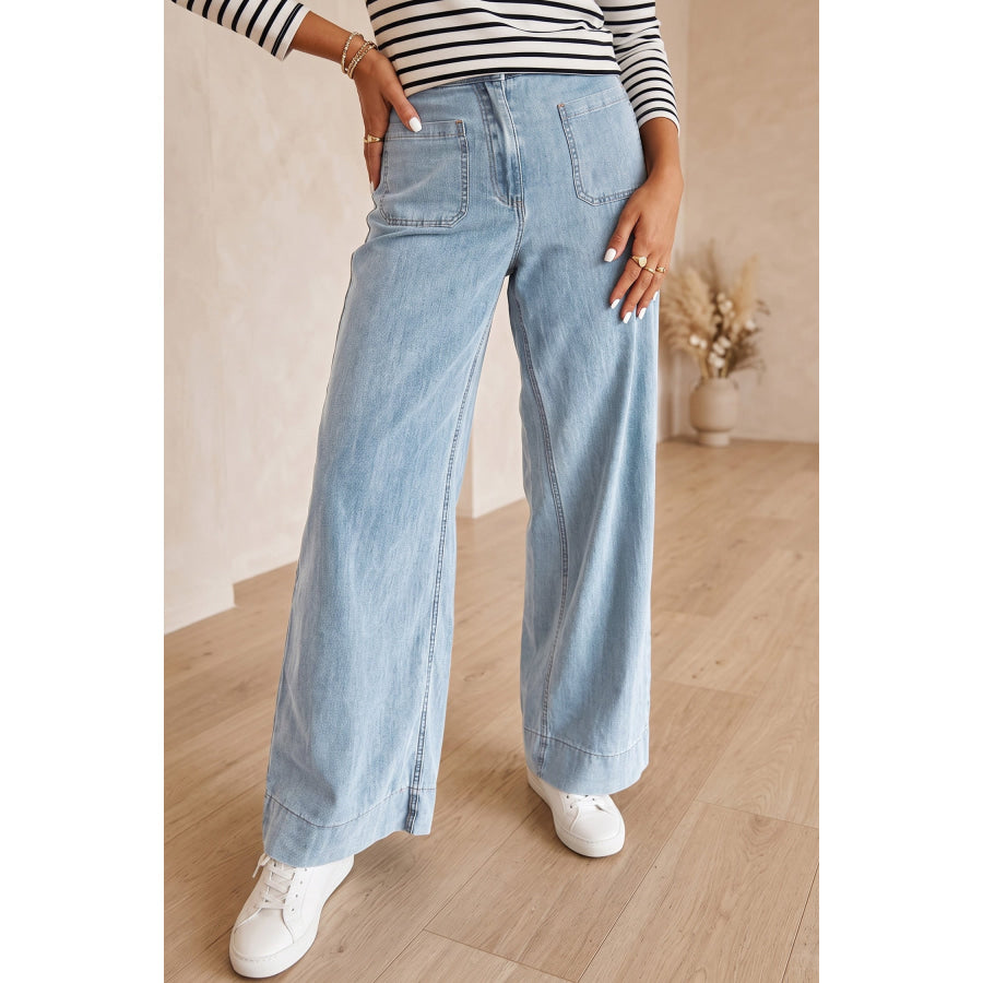 Beau Blue Solid Full-Length Regular Pocket Detail Wholesale Denim Jeans Beau Blue / 4 Bottoms/Jeans