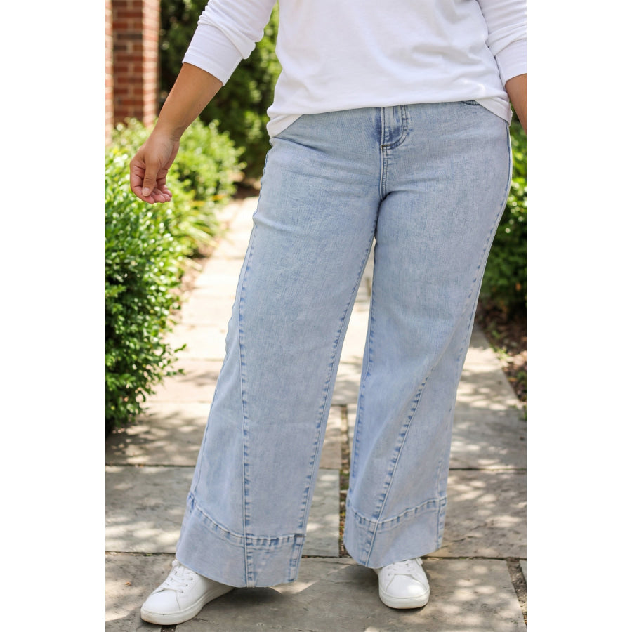 Beau Blue Solid Paneling Loose Fit Plus Size Jeans Plus Size/Plus Size Bottoms