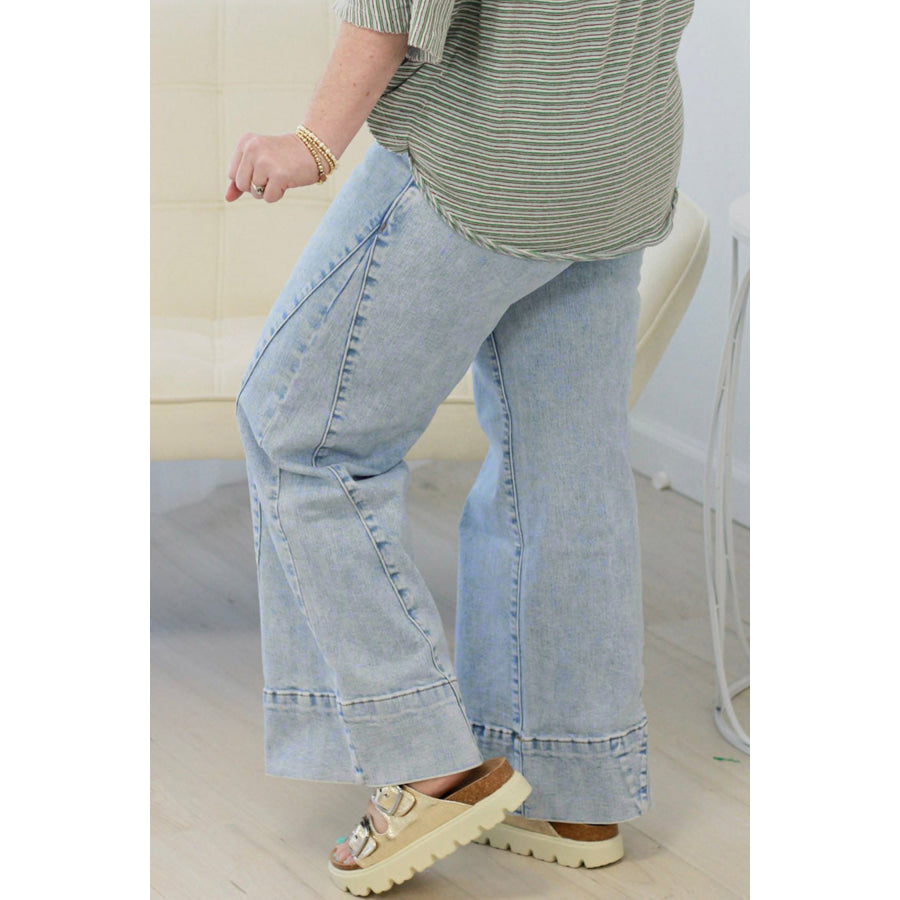 Beau Blue Solid Paneling Loose Fit Plus Size Jeans Plus Size/Plus Size Bottoms