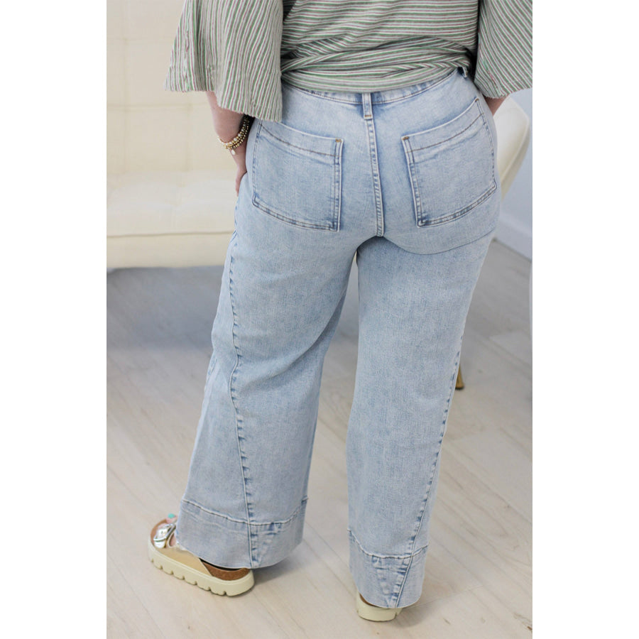 Beau Blue Solid Paneling Loose Fit Plus Size Jeans Plus Size/Plus Size Bottoms