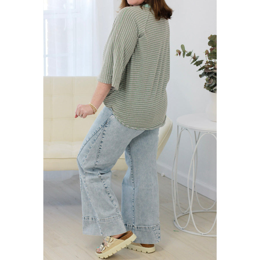 Beau Blue Solid Paneling Loose Fit Plus Size Jeans Plus Size/Plus Size Bottoms