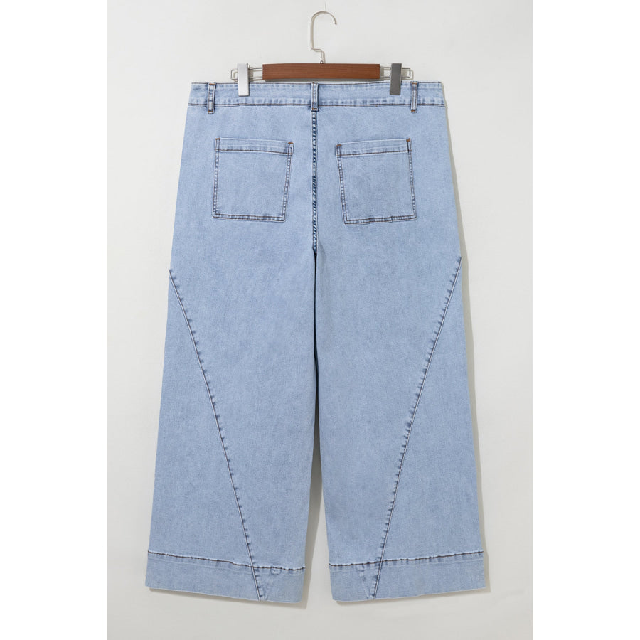 Beau Blue Solid Paneling Loose Fit Plus Size Jeans Plus Size/Plus Size Bottoms