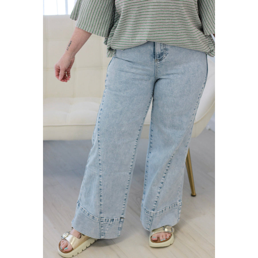 Beau Blue Solid Paneling Loose Fit Plus Size Jeans Plus Size/Plus Size Bottoms