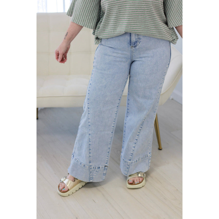 Beau Blue Solid Paneling Loose Fit Plus Size Jeans Plus Size/Plus Size Bottoms