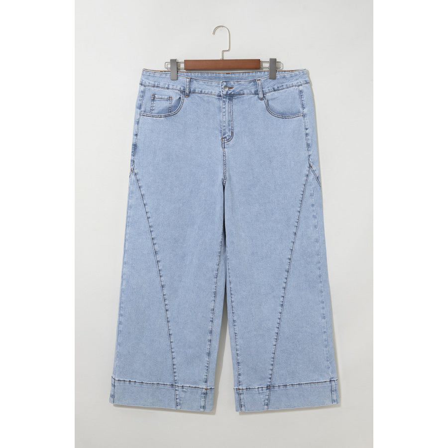 Beau Blue Solid Paneling Loose Fit Plus Size Jeans Plus Size/Plus Size Bottoms