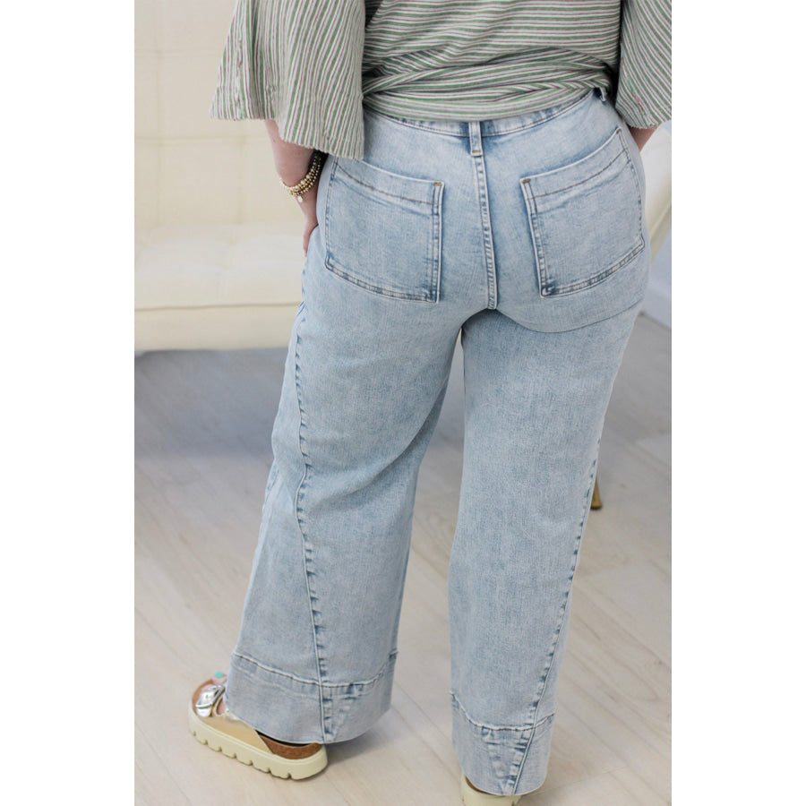 Beau Blue Solid Paneling Loose Fit Plus Size Jeans Plus Size/Plus Size Bottoms