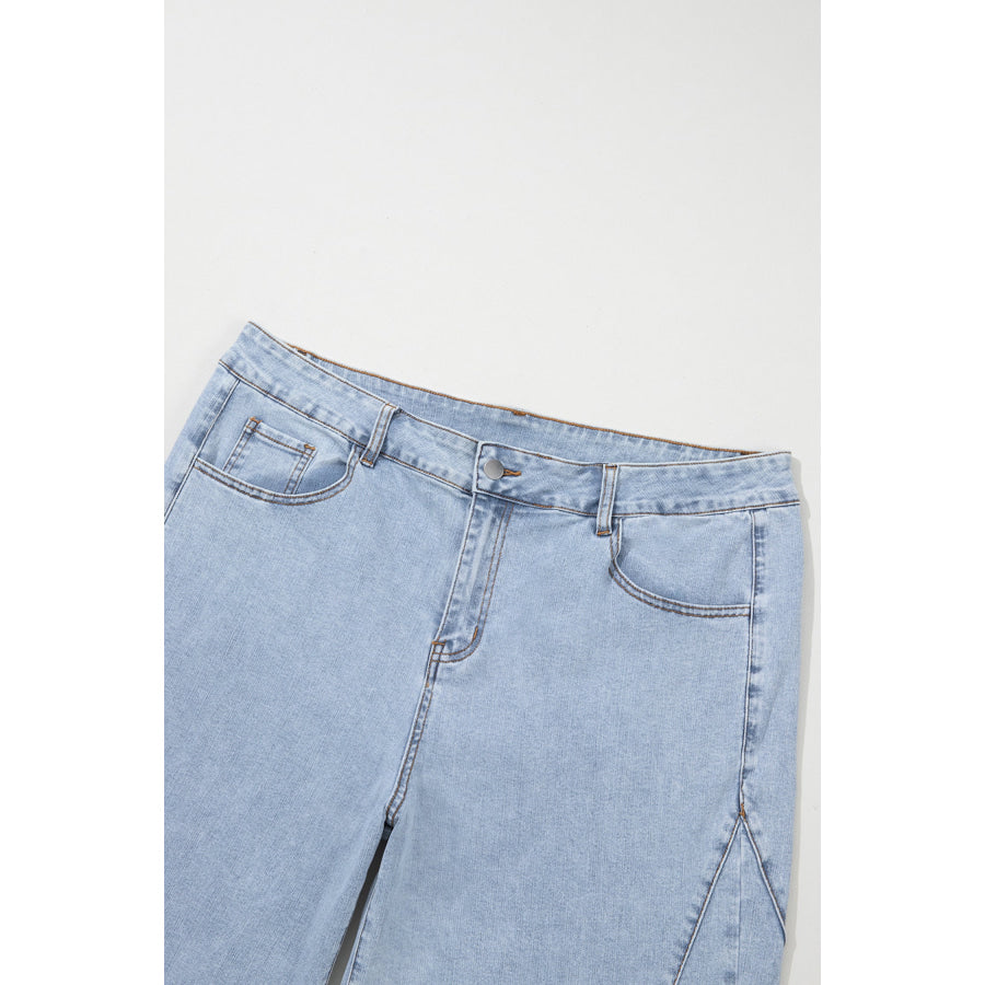 Beau Blue Solid Paneling Loose Fit Plus Size Jeans Plus Size/Plus Size Bottoms