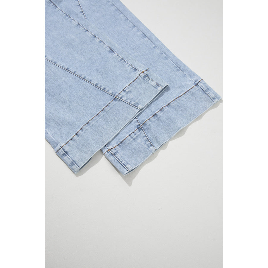 Beau Blue Solid Paneling Loose Fit Plus Size Jeans Plus Size/Plus Size Bottoms