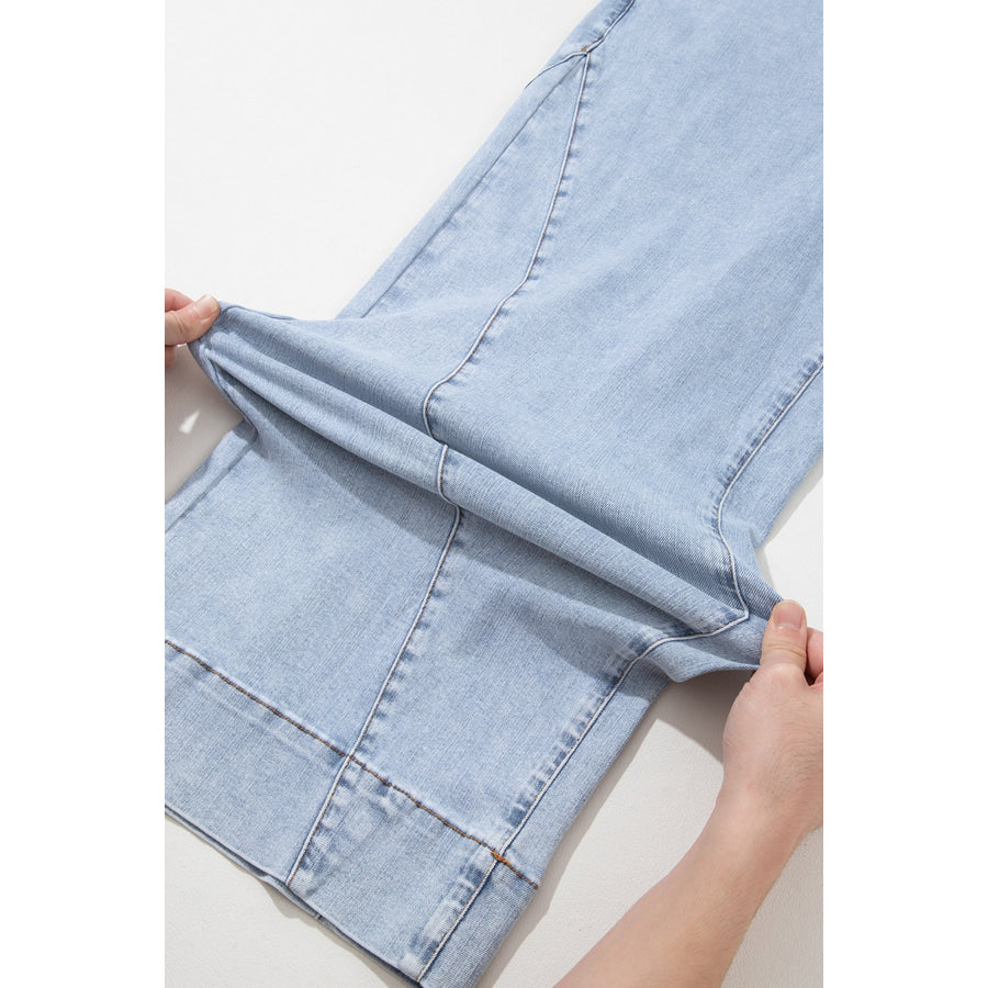 Beau Blue Solid Paneling Loose Fit Plus Size Jeans Plus Size/Plus Size Bottoms