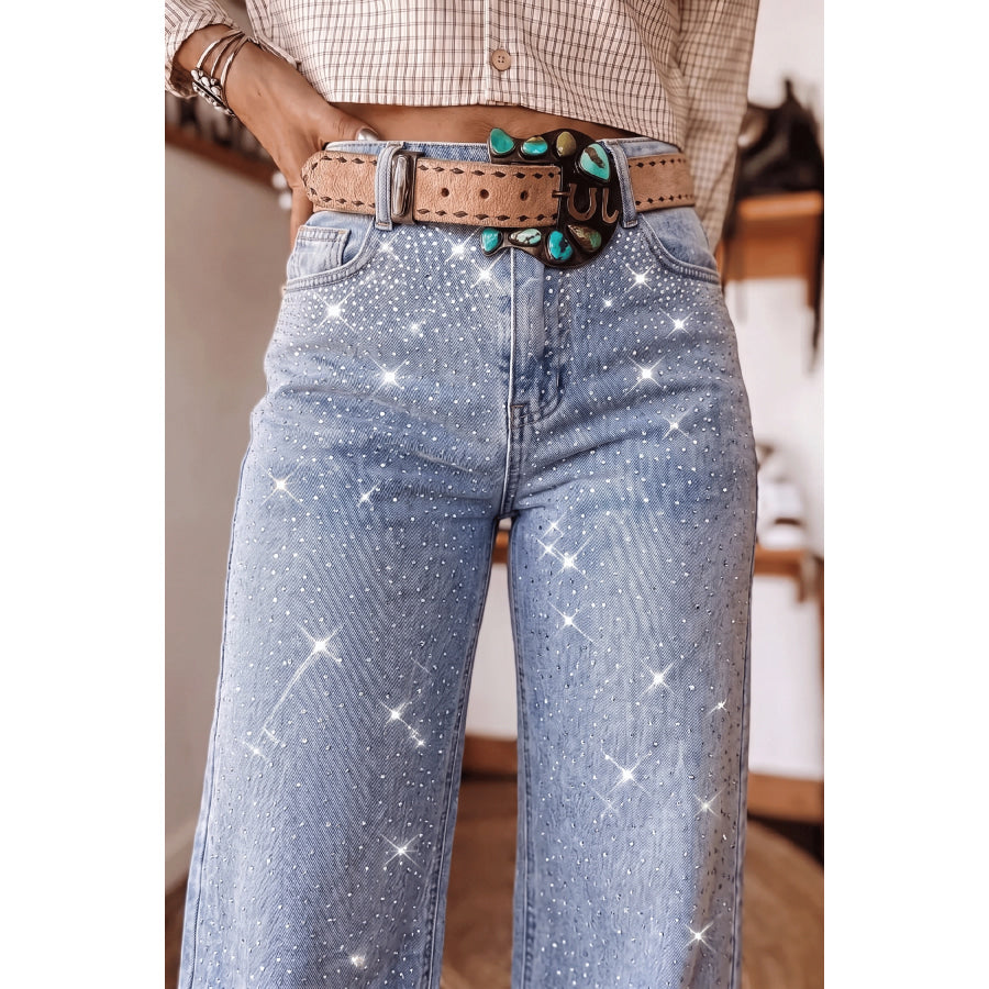 Beau Blue Sparkle Detail Western Casual Shift Jeans Bottoms/Jeans