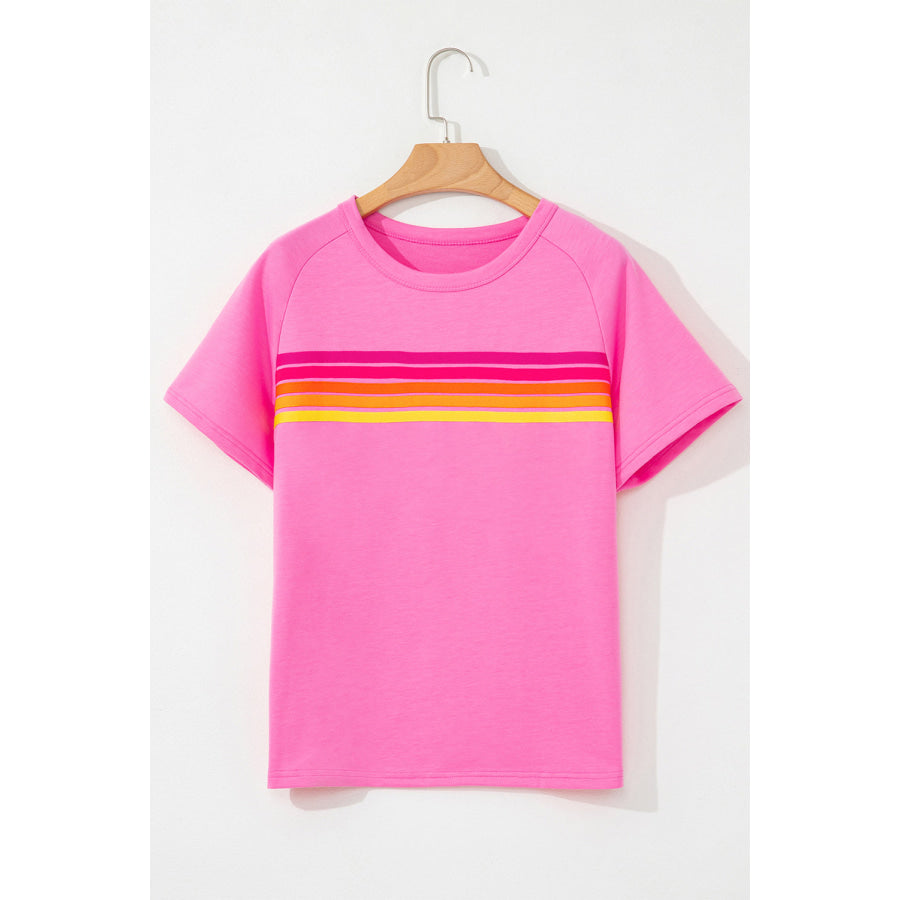 Beau Blue Striped Patch Front Casual Tee Tops/Tops & Tees