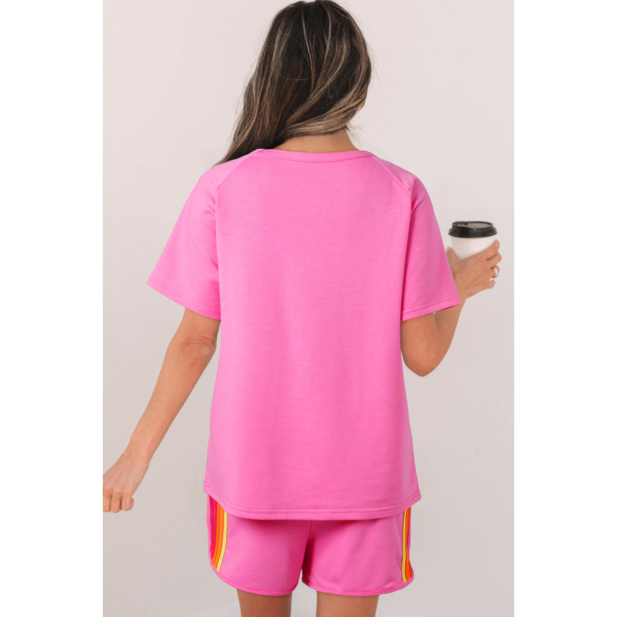 Beau Blue Striped Patch Front Casual Tee Tops/Tops & Tees