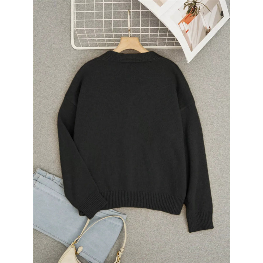Bee Embroidered Button-Down Cardigan Apparel and Accessories