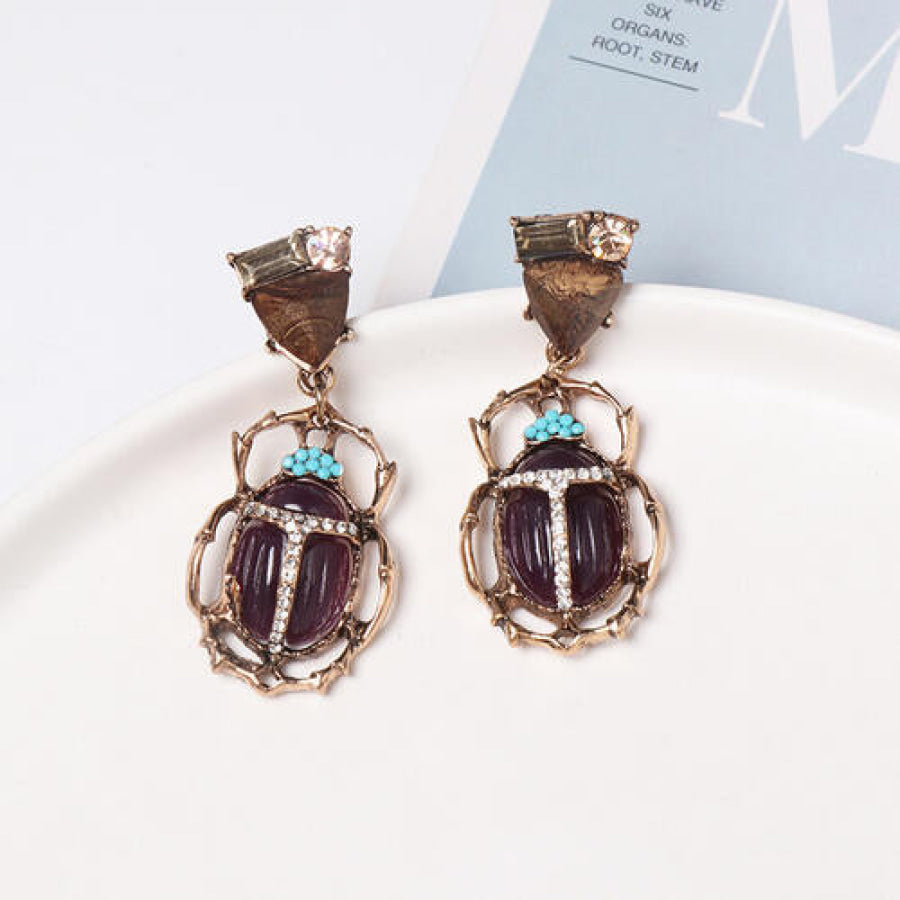 Beetle Shape Rhinestone Alloy Dangle Earrings Chocolate / One Size