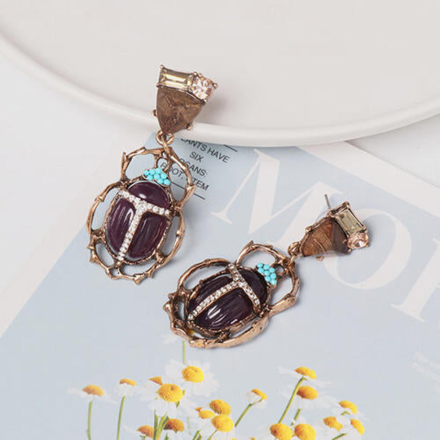 Beetle Shape Rhinestone Alloy Dangle Earrings Chocolate / One Size