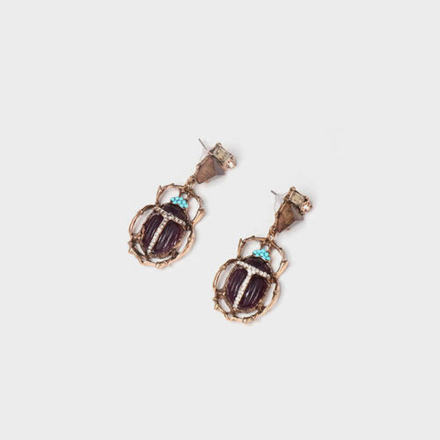 Beetle Shape Rhinestone Alloy Dangle Earrings Chocolate / One Size