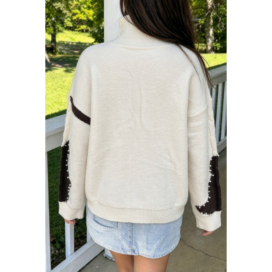 Beige Cable Detail Knit Beaded Western Spots Casual Sweater Sweaters & Cardigans/Sweaters