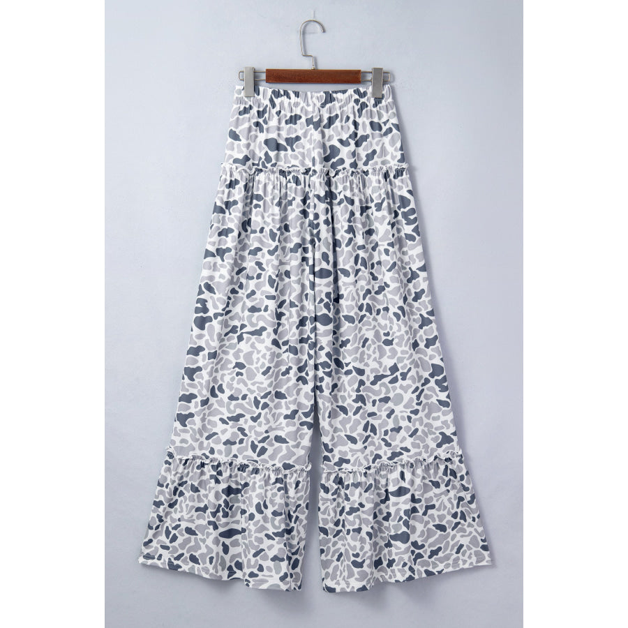 Beige Camo Print Wide Leg Casual Pants Bottoms/Pants & Culotte