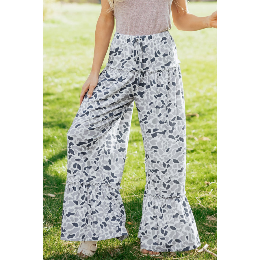 Beige Camo Print Wide Leg Casual Pants Bottoms/Pants & Culotte