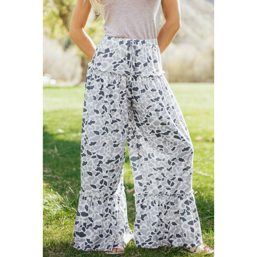 Beige Camo Print Wide Leg Casual Pants Bottoms/Pants & Culotte