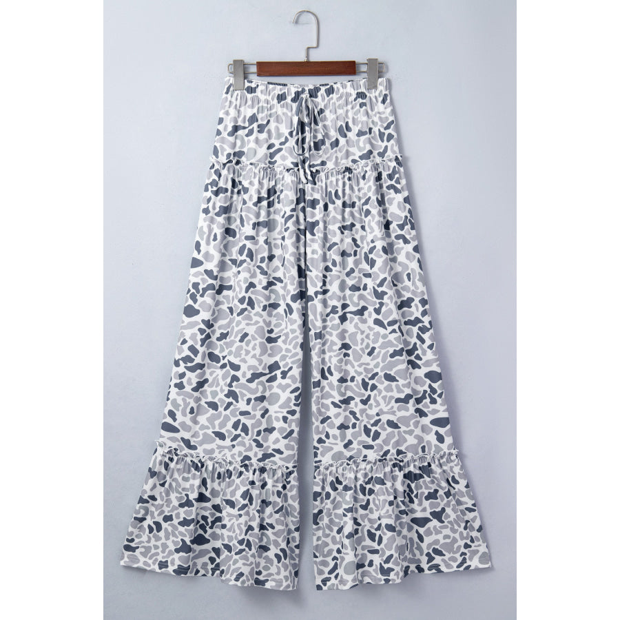 Beige Camo Print Wide Leg Casual Pants Bottoms/Pants & Culotte