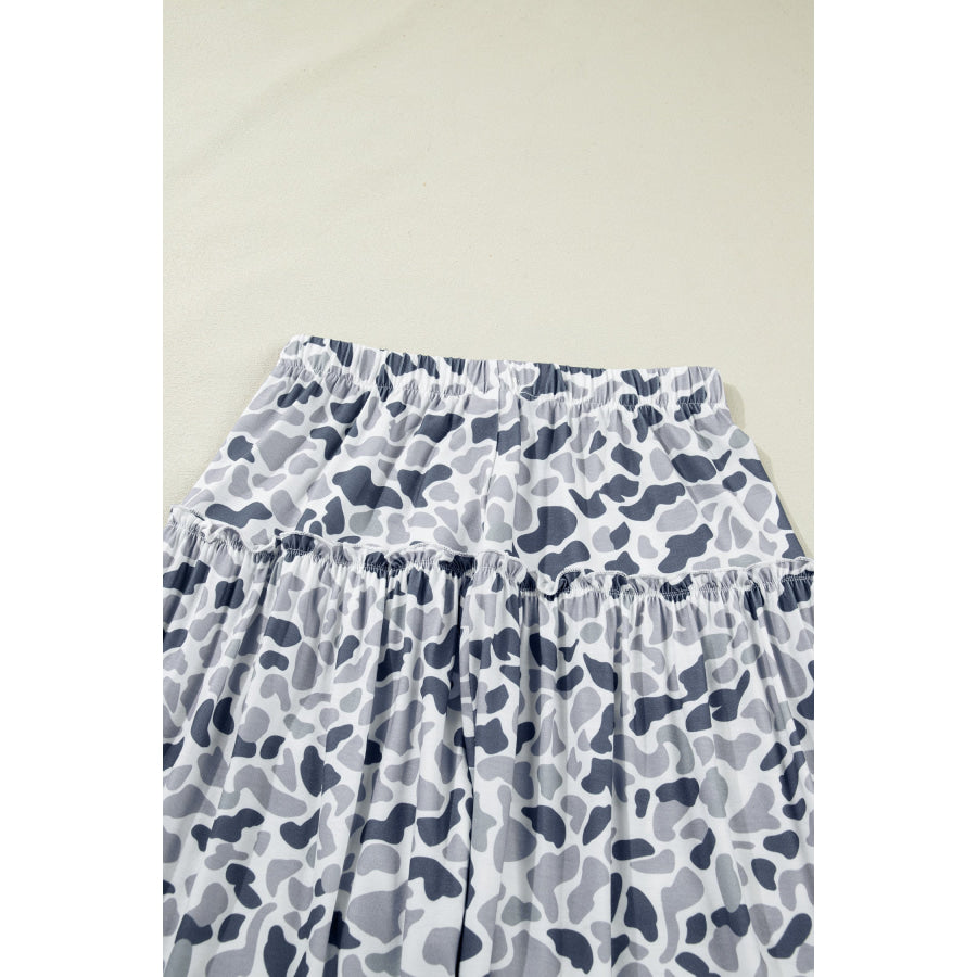 Beige Camo Print Wide Leg Casual Pants Bottoms/Pants & Culotte