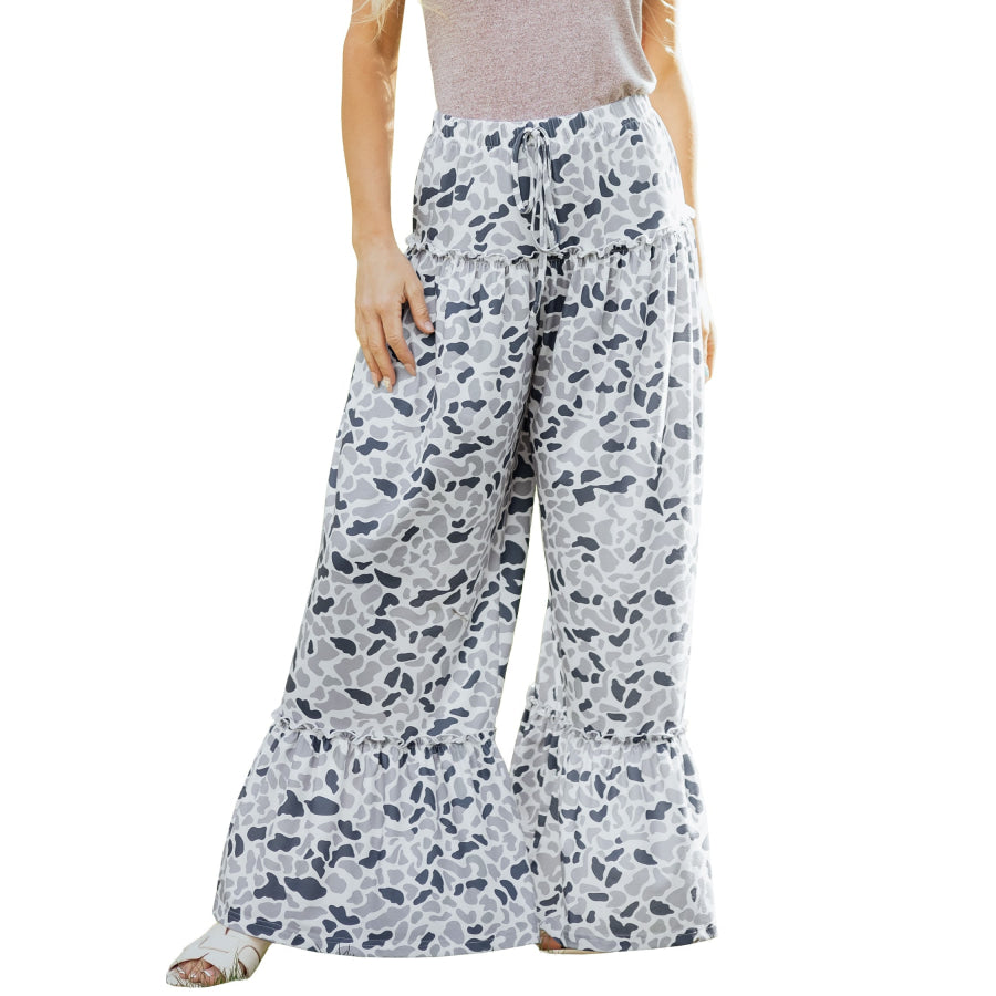 Beige Camo Print Wide Leg Casual Pants Bottoms/Pants & Culotte