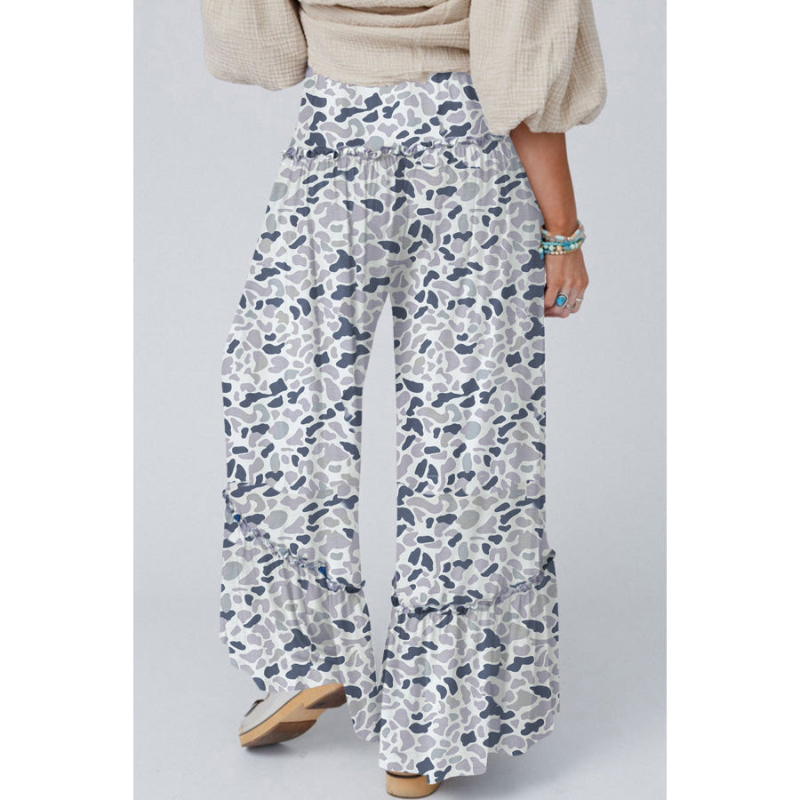 Beige Camo Print Wide Leg Casual Pants Bottoms/Pants & Culotte