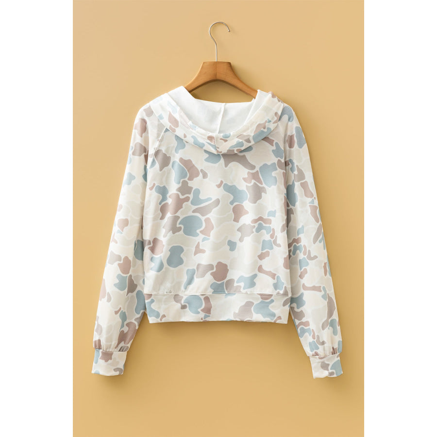 Beige Camouflage Print Relaxed Drawstring Hoodie Tops/Sweatshirts & Hoodies