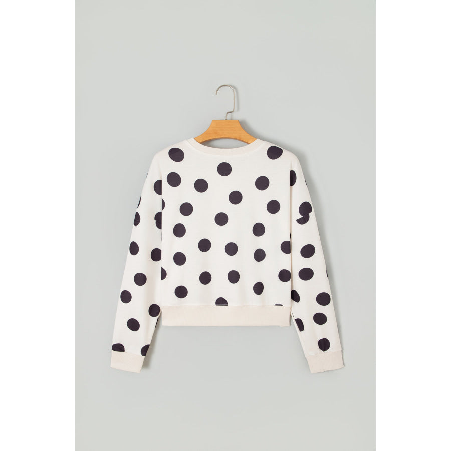 Beige Casual Polka Dot Round Neck Pullover Sweatshirt Tops/Sweatshirts & Hoodies