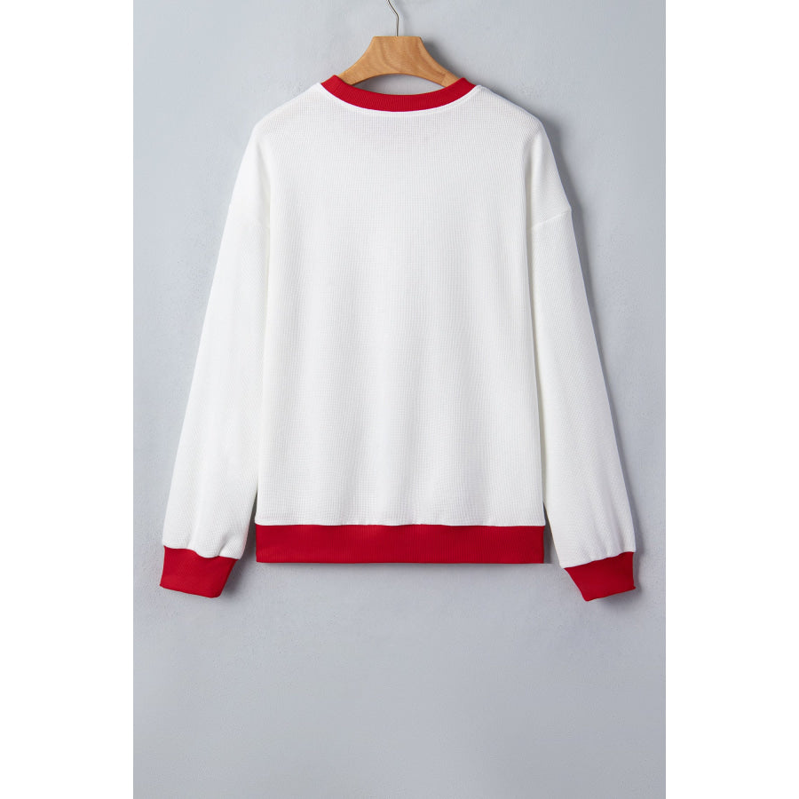 Beige Color Block Trim Merry Slogan Pullover Sweatshirt Tops/Sweatshirts & Hoodies