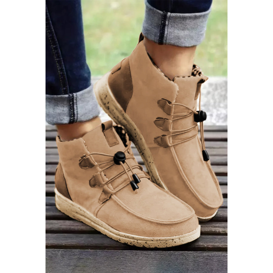 Beige Faux Suede Lace Up Ankle Boots Beige / 37 / 100% Polyester + 100% TPR Shoes &amp; Bags/Boots