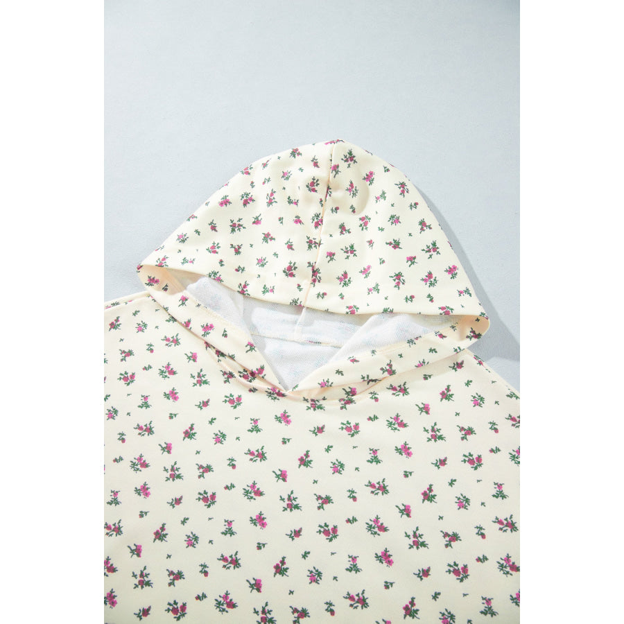 Beige Floral Print Hooded Long Sleeve Plus Size Set Plus Size/Plus Size Loungewear